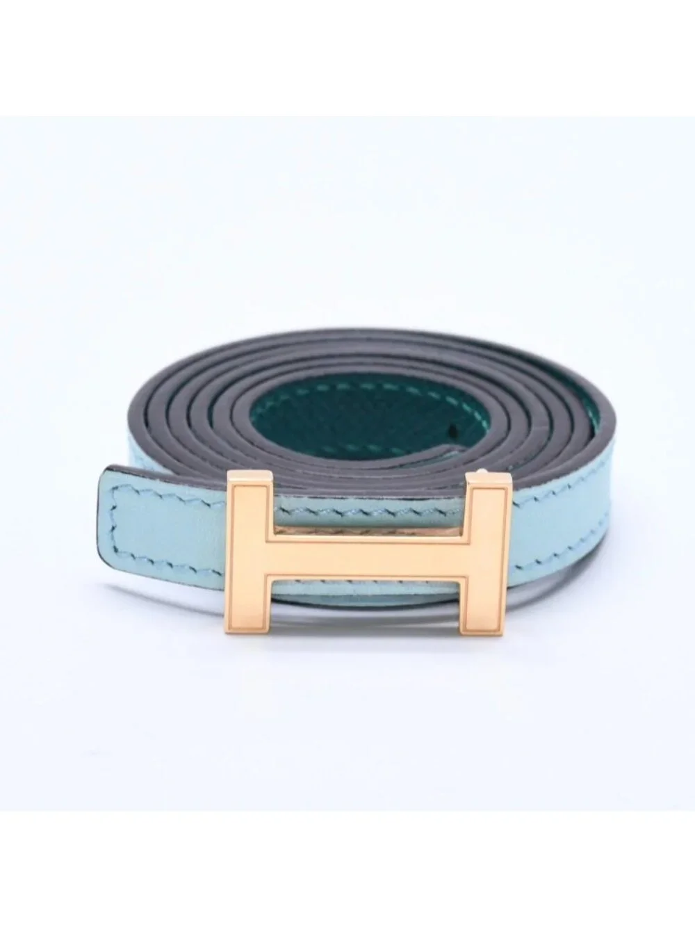 Hermes Belt Gold Leather Reversible Emerald Green
